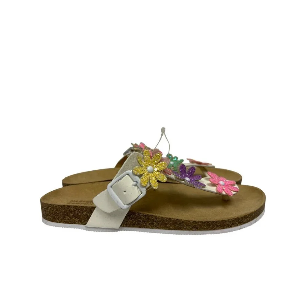 NEW Harper Canyon Girl's Sandals White Floral Slip On Thong Size 4 Youth Adjust